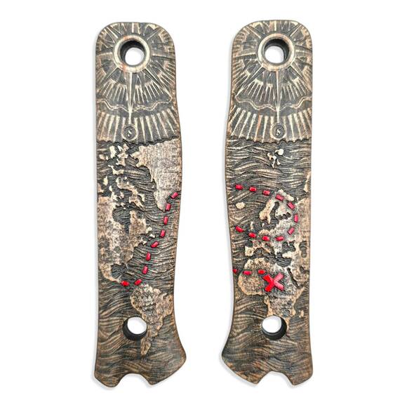Fällkniven S1X maple handle scales - Treasure Map / hand-painted