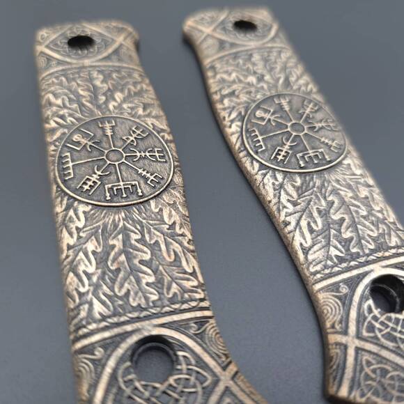 Fällkniven A1X maple handle scales - Vegvisir / hand-painted