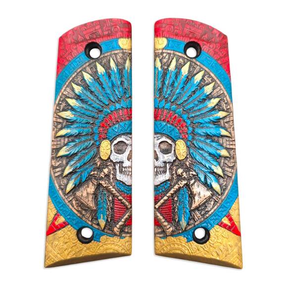 Gearhead Archery 1911 Slider maple grips - War Chief Multicolor V1 / hand-painted