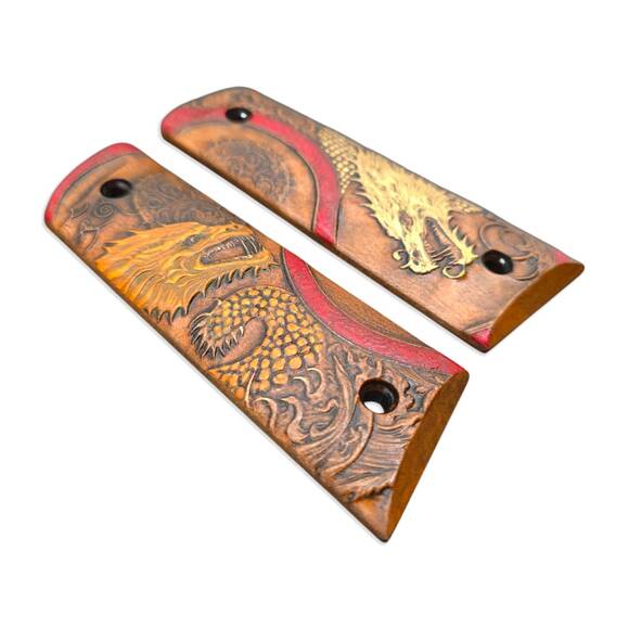 Yin Yang Dragon Orange Gold Red - Gearhead Archery 1911 Slider Bow Grips