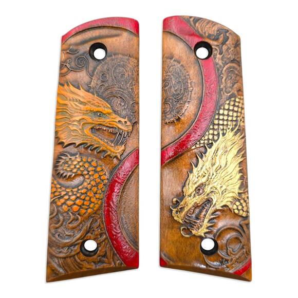 Yin Yang Dragon Orange Gold Red - Gearhead Archery 1911 Slider Bow Grips