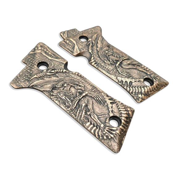 Beretta 80X Cheetah Maple Grips - Alien / Hand-painted