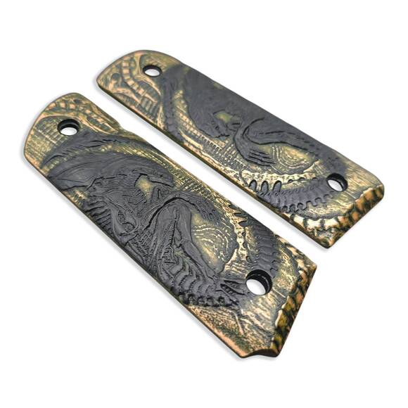 1911 Full-Size Maple Grips - Alien Green Black / Hand-painted