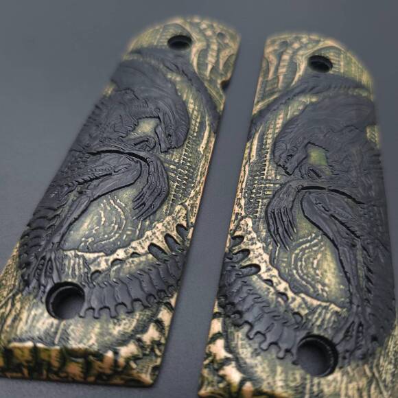 1911 Full-Size Maple Grips - Alien Green Black / Hand-painted