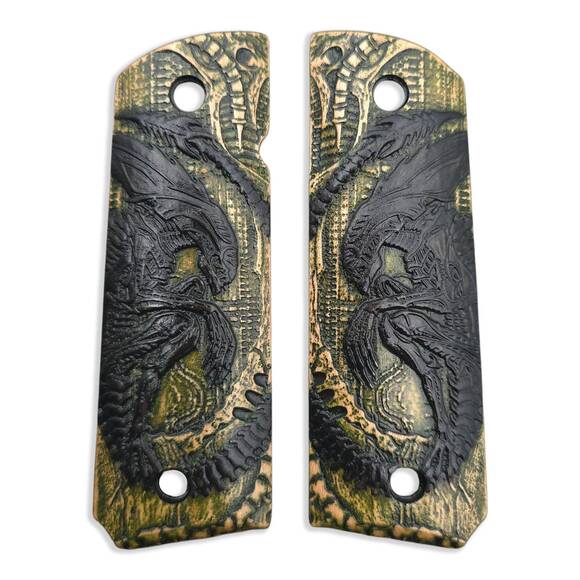 1911 full-size maple grips - Alien Green Black / hand-painted