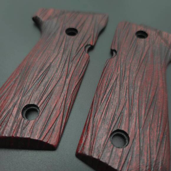 Beretta 92 Full-Size Maple Grips - Fibers Dark Blood / Hand-painted