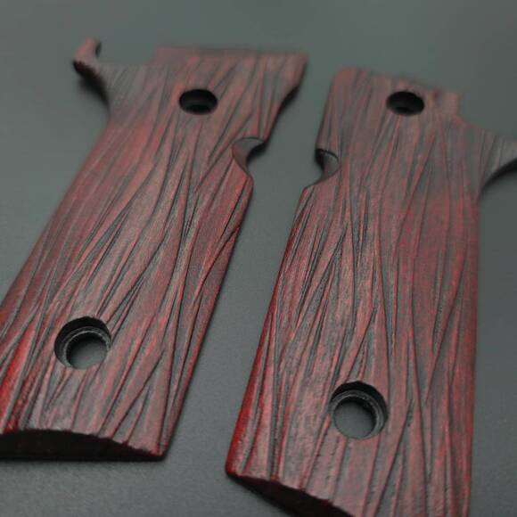 Beretta 92XI, 92GTS Maple Grips - Fibers Dark Blood / Hand-painted