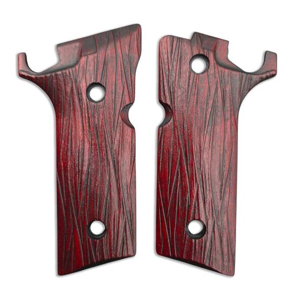 Beretta 92XI, 92GTS maple grips - Fibers Dark Blood / hand-painted