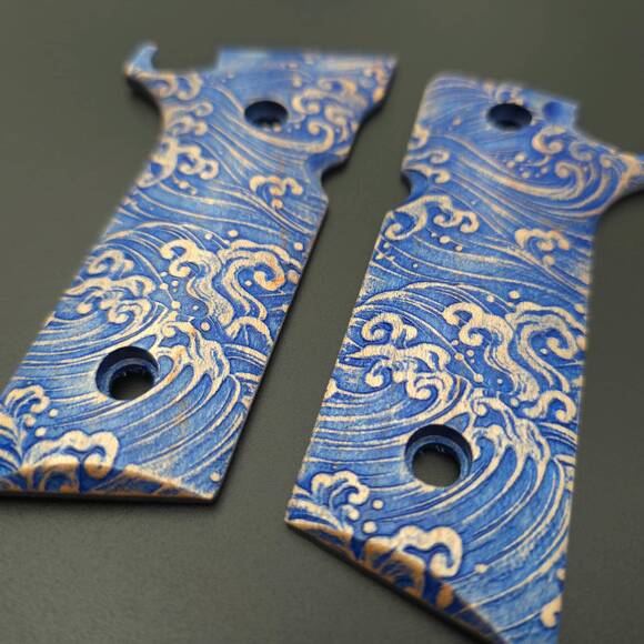 Beretta 92XI, 92GTS Maple Grips - Japan Wave / Hand-painted