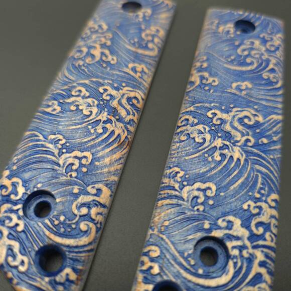 Cold Steel GI Tanto maple handle scales - Japan Wave / hand-painted