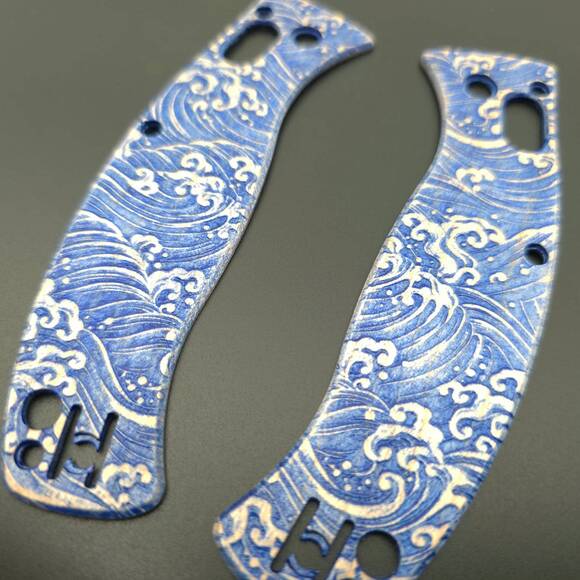 Spyderco D'Allara 3 maple handle scales - Japan Wave / hand-painted