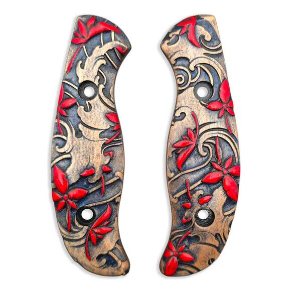 Spyderco Mule Team/2 maple handle scales - Japanese Maple / hand-painted