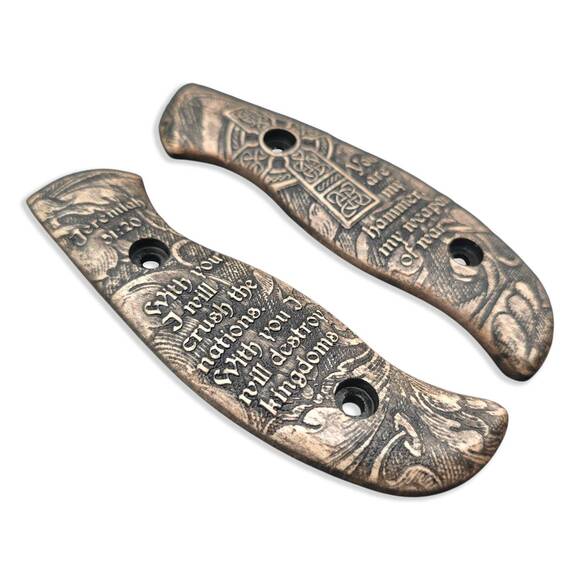 Spyderco Mule Team/2 maple handle scales - Jeremiah 51:20 / hand-painted