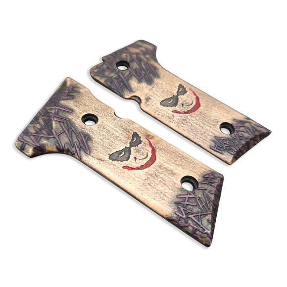 Beretta 92X, M9A3, M9A4 Maple Grips - Joker Ha-Ha-Ha Purple / Hand-painted