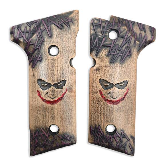 Beretta 92X, M9A3, M9A4 maple grips - Joker Ha-Ha-Ha Purple / hand-painted
