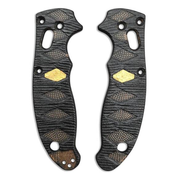 Spyderco Manix 2 maple handle scales - Katana Black Gold Coin / hand-painted
