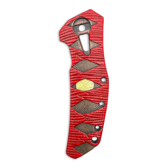 Zero Tolerance ZT 0308 maple handle scales - Katana Red Gold Coin / hand-painted
