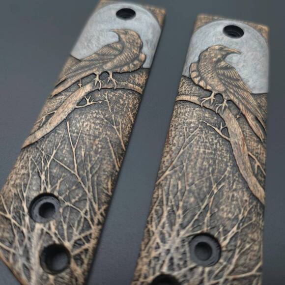 Cold Steel GI Tanto maple handle scales - Moon Raven / hand-painted