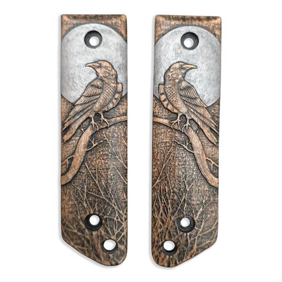 Cold Steel GI Tanto maple handle scales - Moon Raven / hand-painted
