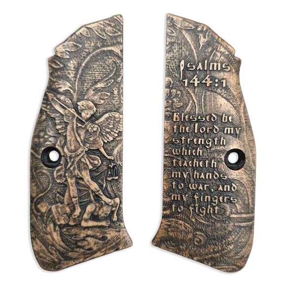 CZ Shadow 2 maple grips - Psalms 144:1 X Archangel Michael / hand-painted