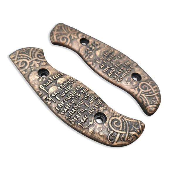 Spyderco Mule Team/2 maple handle scales - Psalms 23:4 / hand-painted