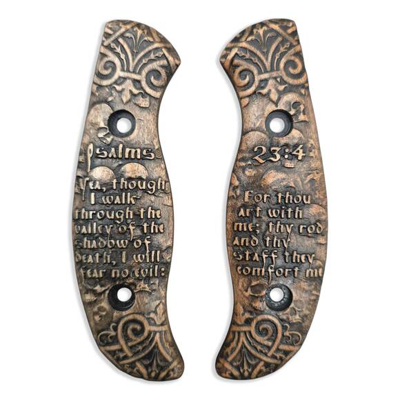 Spyderco Mule Team/2 maple handle scales - Psalms 23:4 / hand-painted