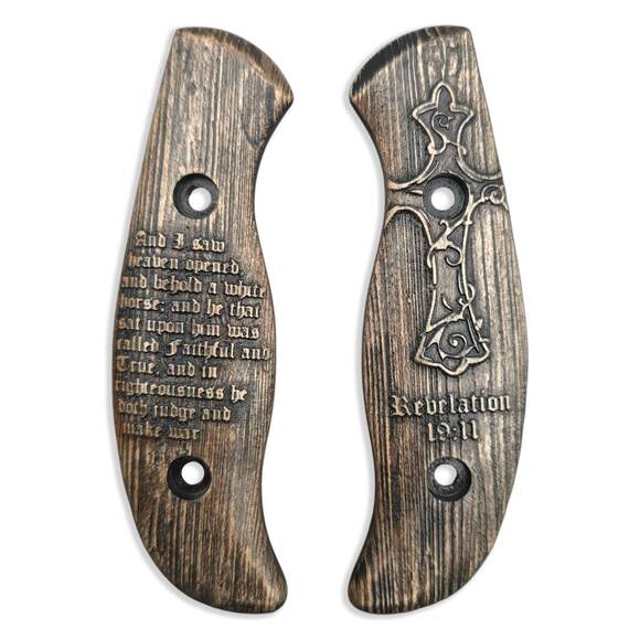 Spyderco Mule Team/2 maple handle scales - Revelation 19:11 V2 / hand-painted