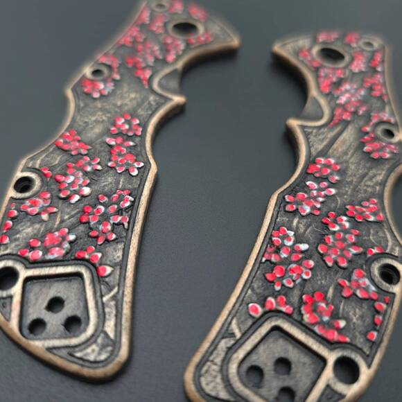 Cold Steel Mini Recon-1 maple handle scales - Sakura / hand-painted