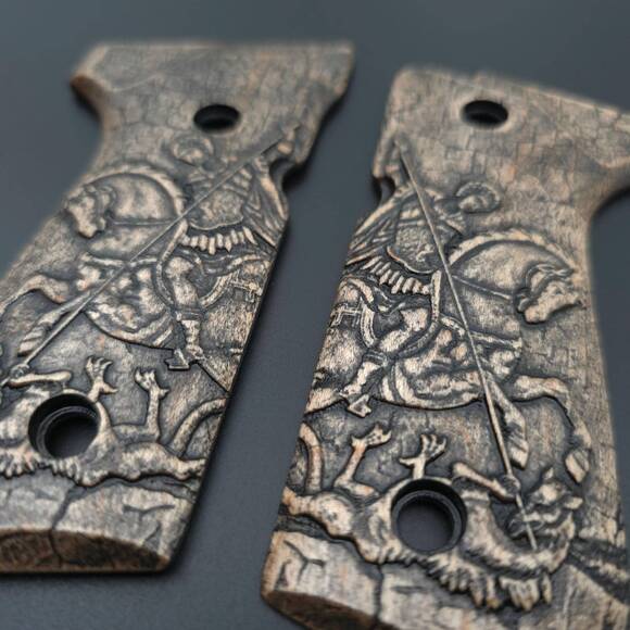 Beretta 92 Full-Size Maple Grips - St George / Hand-painted