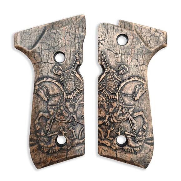 Beretta 92 full-size maple grips - St George / hand-painted