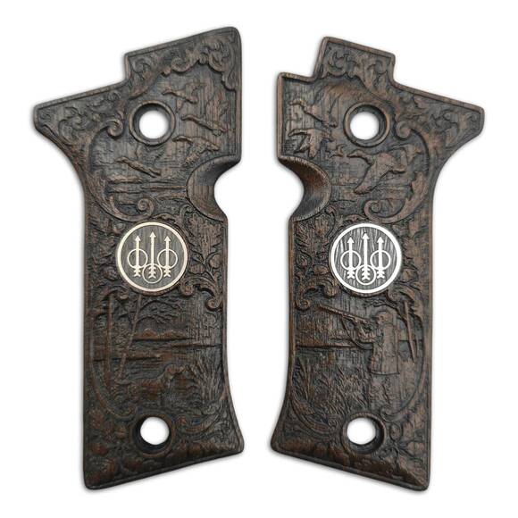 Beretta 80X Cheetah walnut grips - 500 Anniversary / hand-painted
