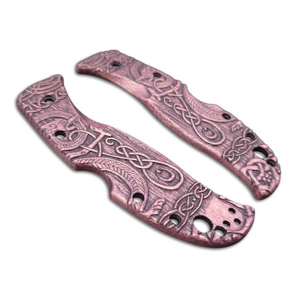 Spyderco RockJumper/LeafJumper maple handle scales - Celtic Gates Purple / hand-painted