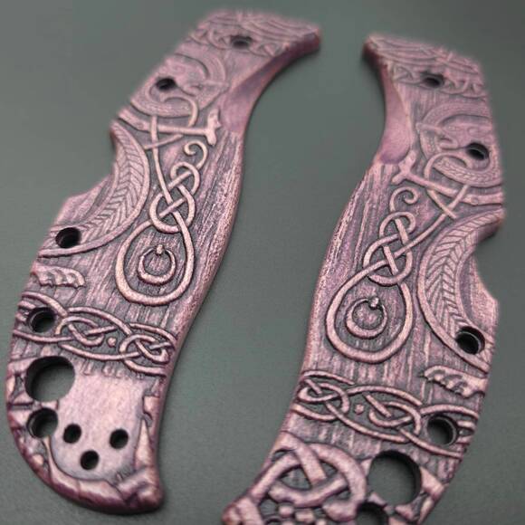 Spyderco RockJumper/LeafJumper maple handle scales - Celtic Gates Purple / hand-painted