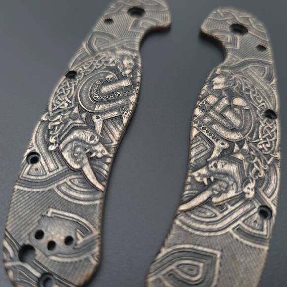 Ontario RAT 1.5 maple handle scales - Celtic Heart / hand-painted