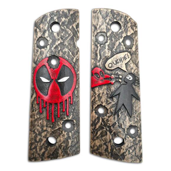 1911 full-size Magwell maple grips - Deadpool / hand-painted