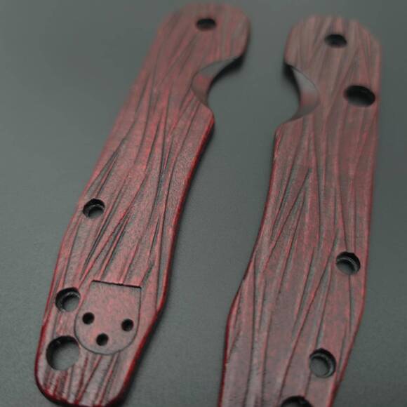 Spyderco Smock maple handle scales - Fibers Dark Blood / hand-painted
