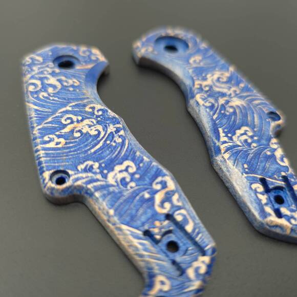 MKM Isonzo maple handle scales - Japan Wave / hand-painted