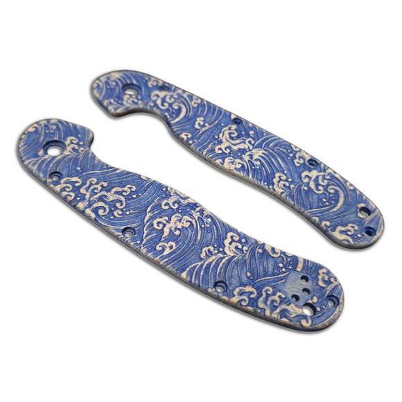 Ontario RAT 1.5 maple handle scales - Japan Wave / hand-painted