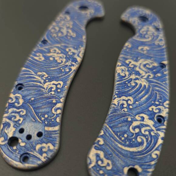 Ontario RAT 1.5 maple handle scales - Japan Wave / hand-painted