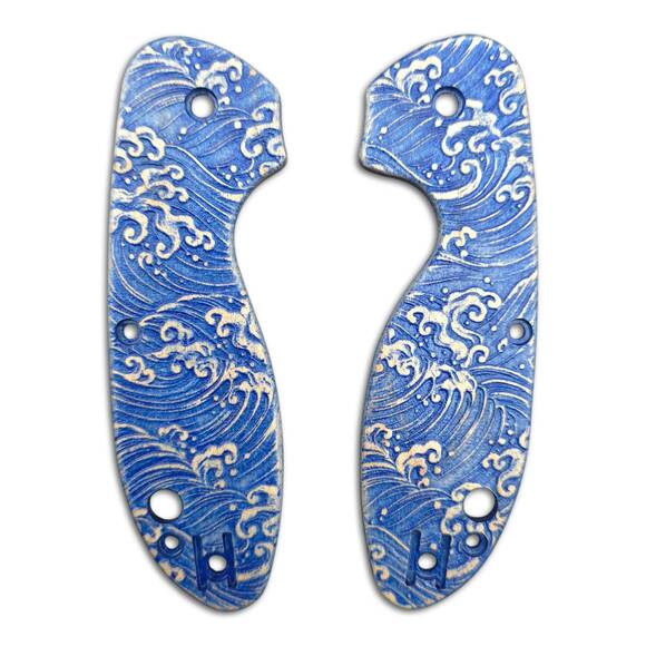 Spyderco Efficient maple handle scales - Japan Wave / hand-painted