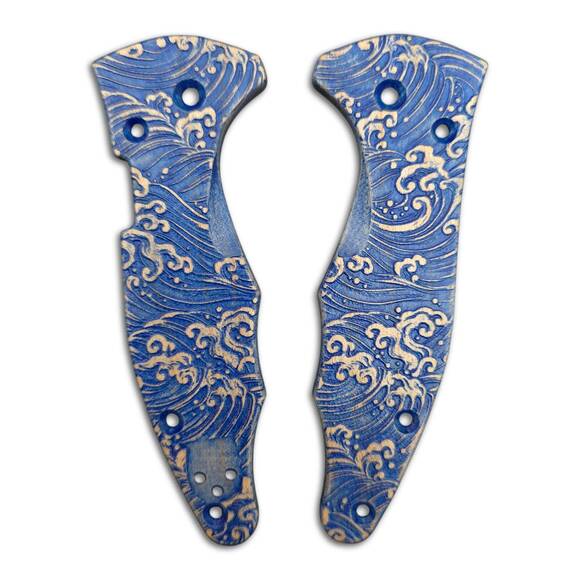 Spyderco Yojimbo 2 maple handle scales - Japan Wave / hand-painted