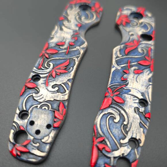 Spyderco Smock maple handle scales - Japanese Maple / hand-painted