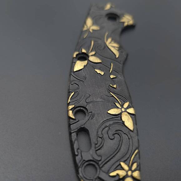 Hinderer XM-18 3.5 lefty maple handle scales - Japanese Maple Black Gold / hand-painted