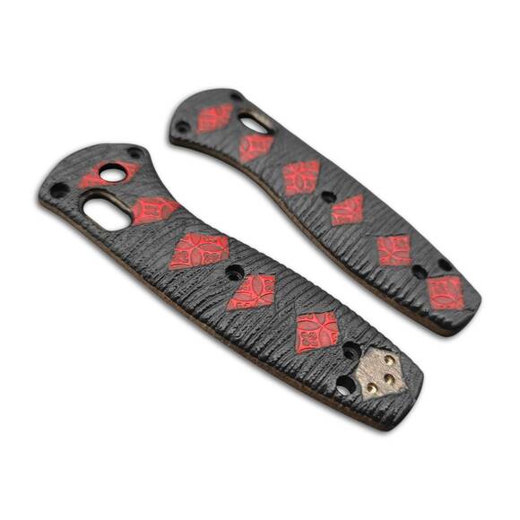 Benchmade Mini Barrage 585 maple handle scales - Katana Black Red / hand-painted