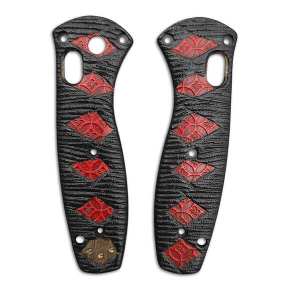Benchmade Mini Barrage 585 maple handle scales - Katana Black Red / hand-painted