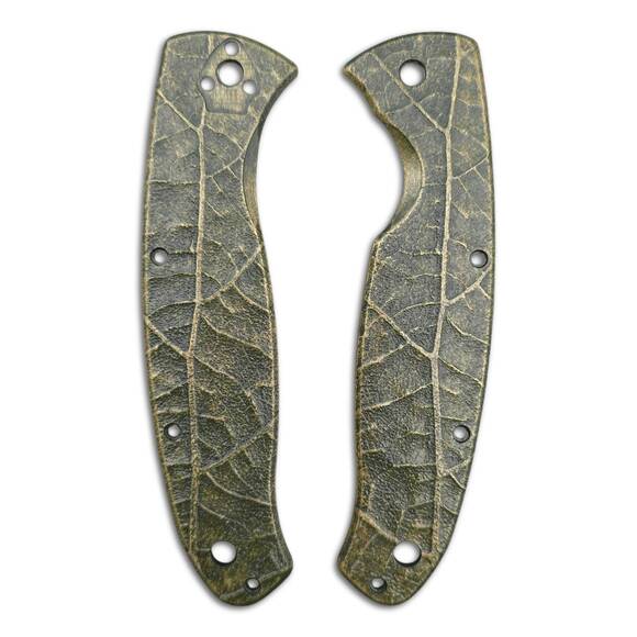 Spyderco Resilience Tip Down maple handle scales - Leaf Dark Green / hand-painted