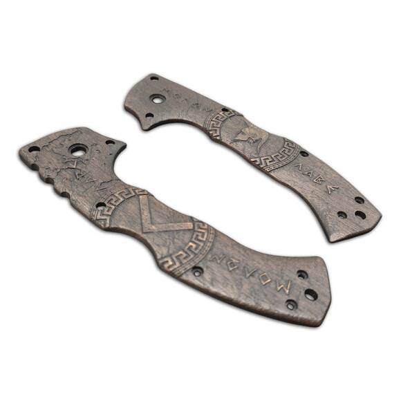 Cold Steel 4-Max Elite walnut handle scales - Molon Labe V3 Dark Bronze / hand-painted