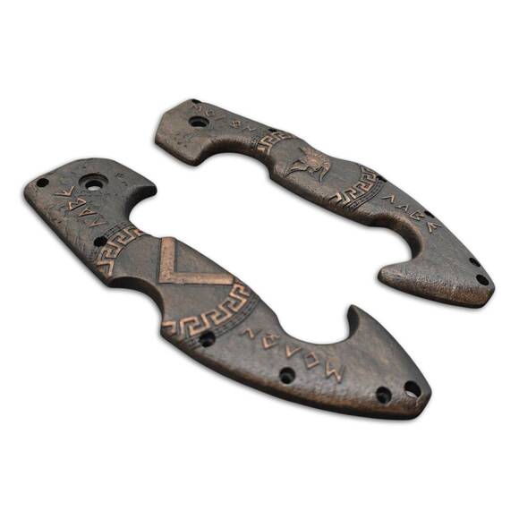 Cold Steel Spartan walnut handle scales - Molon Labe V3 Dark Bronze / hand-painted