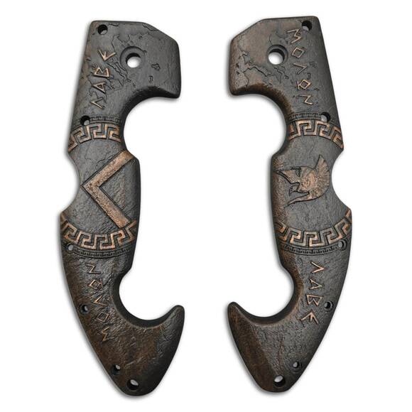 Cold Steel Spartan walnut handle scales - Molon Labe V3 Dark Bronze / hand-painted