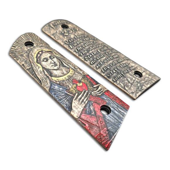 1911 Full-Size Magwell Maple Grips - Psalms 23:4 X Immaculate Heart / Hand-painted